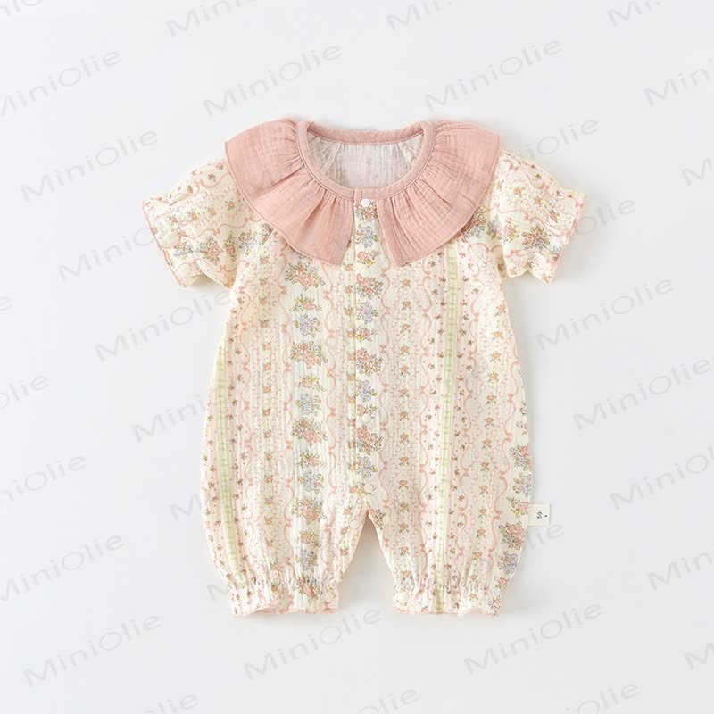 Baby Girls Pink Floral Ruffle Collar Button Front Romper - Pink - 18-24M - image 1