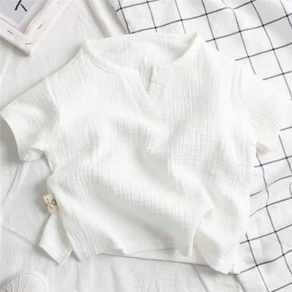 Toddler Solid Color Crinkle Texture Notch Neck T-Shirt - White - 8-9T - image 3