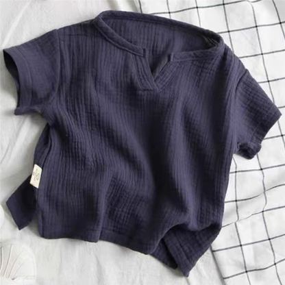 Toddler Solid Color Crinkle Texture Notch Neck T-Shirt - Navy - 8-9T - image 8