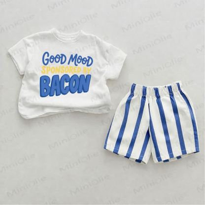 GOOD MOOD SPONSORED BY BACON Baby Blue Vertical Striped 2-piece Shorts Set - White&Blue - 2-3T - image 1