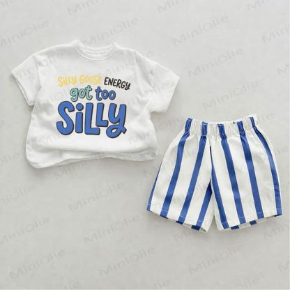 SILLY GOOSE ENERGY GOT TOO SILLY Baby Blue Vertical Striped 2-piece Shorts Set - White&Blue - 2-3T - image 1