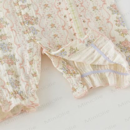 Baby Girls Pink Floral Ruffle Collar Button Front Romper - image 2