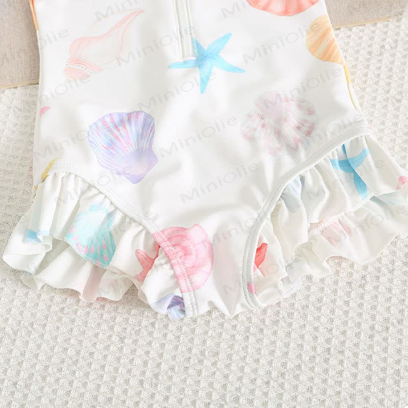 Toddler Girls Ruffle Rash Guard One Piece Swimsuit with Swim Cap - image 7