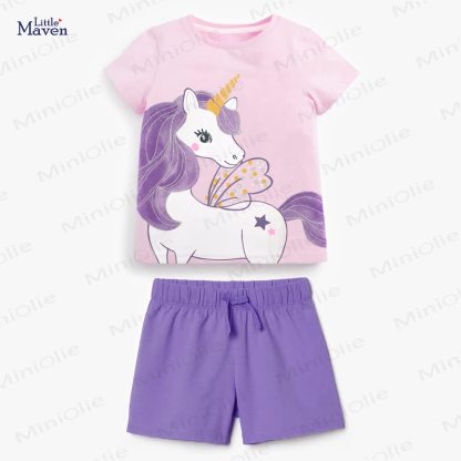  Toddler Kid Girl  Cotton Unicorn Short-Sleeve Set - Purple - 7Y - image 1
