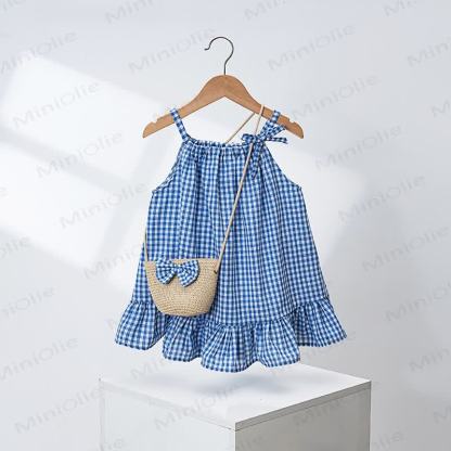Toddler Girls Gingham Ruffle Dress with Bag - Blue - 4-5T - image 2