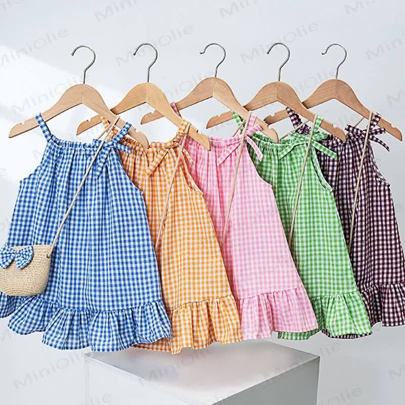 Toddler Girls Gingham Ruffle Dress with Bag - image 1