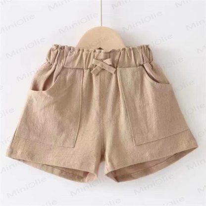 Toddler Girl Solid Color Bow Pocket Shorts - Khaki - 10-11T - image 4