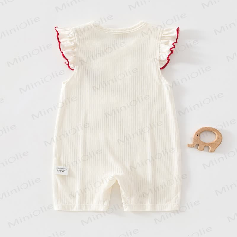 Baby Strawberry Flutter Sleeves Ribbed  Romper - image 2