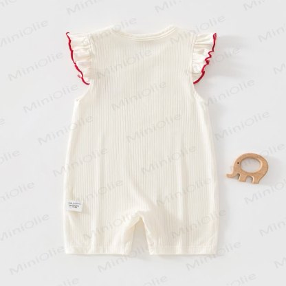Baby Strawberry Flutter Sleeves Ribbed  Romper - image 2