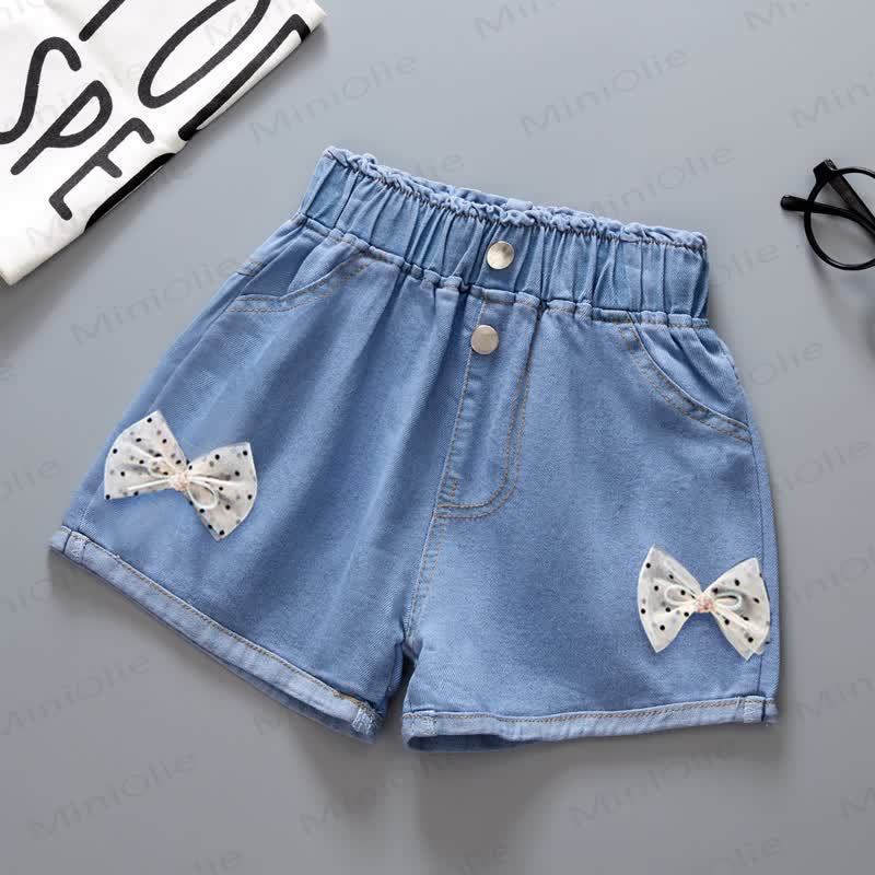 Toddler Girl Denim Bow Shorts - Dots - 8-9T - image 5