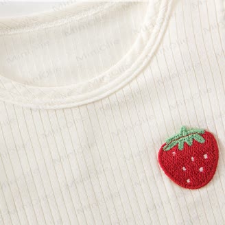 Baby Strawberry Flutter Sleeves Ribbed  Romper - image 3