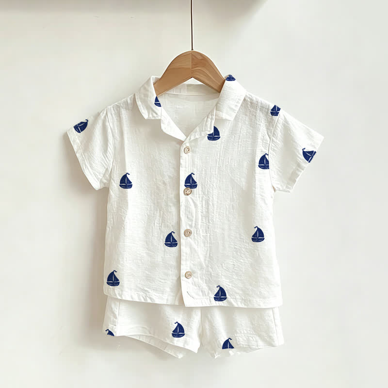Toddler Boys White Sailing Boat Shirt and Shorts 2-piece Set - White - 3-5T - image 1