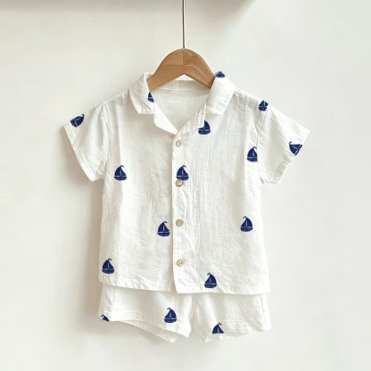 Toddler Boys White Sailing Boat Shirt and Shorts 2-piece Set - White - 3-5T - image 1