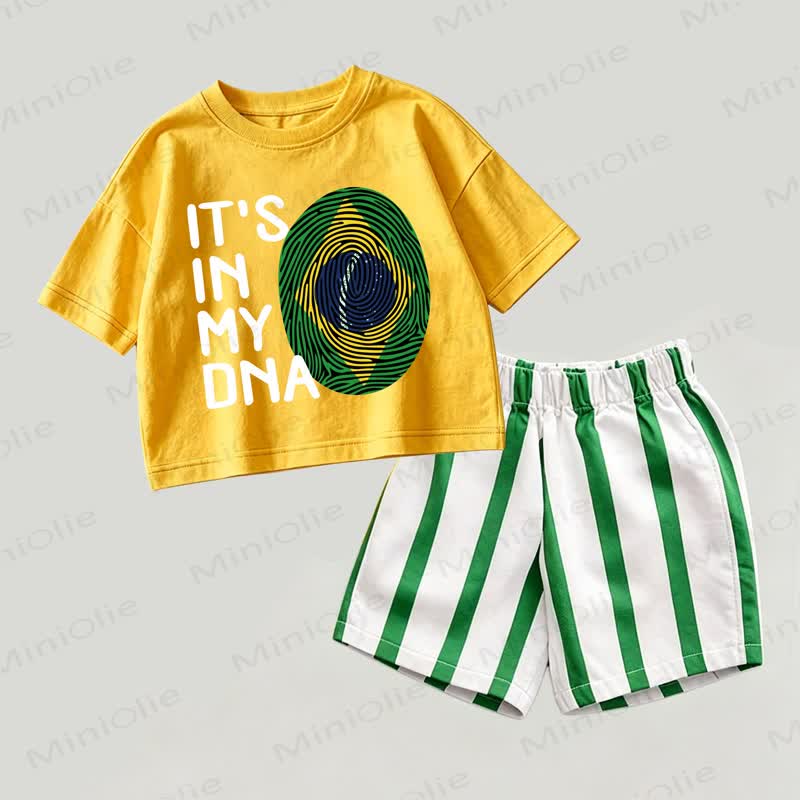 IT'S IN MY DNA Baby Yellow&Green Brazil Top and Striped Shorts 2-piece Set - Yellow&Green - 2-3T - image 1