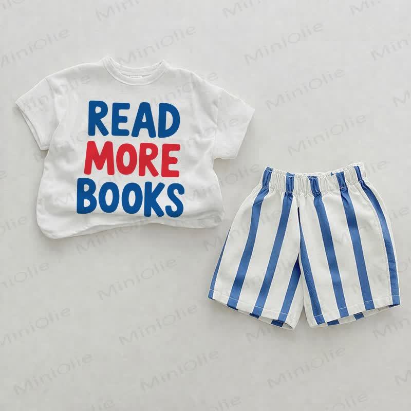 READ MORE BOOKS Baby Blue Vertical Striped 2-piece Shorts Set - White&Blue - 2-3T - image 1
