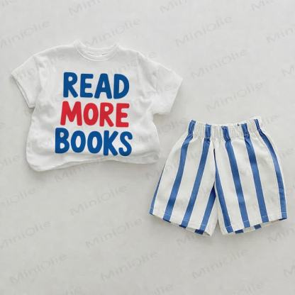 READ MORE BOOKS Baby Blue Vertical Striped 2-piece Shorts Set - White&Blue - 2-3T - image 1