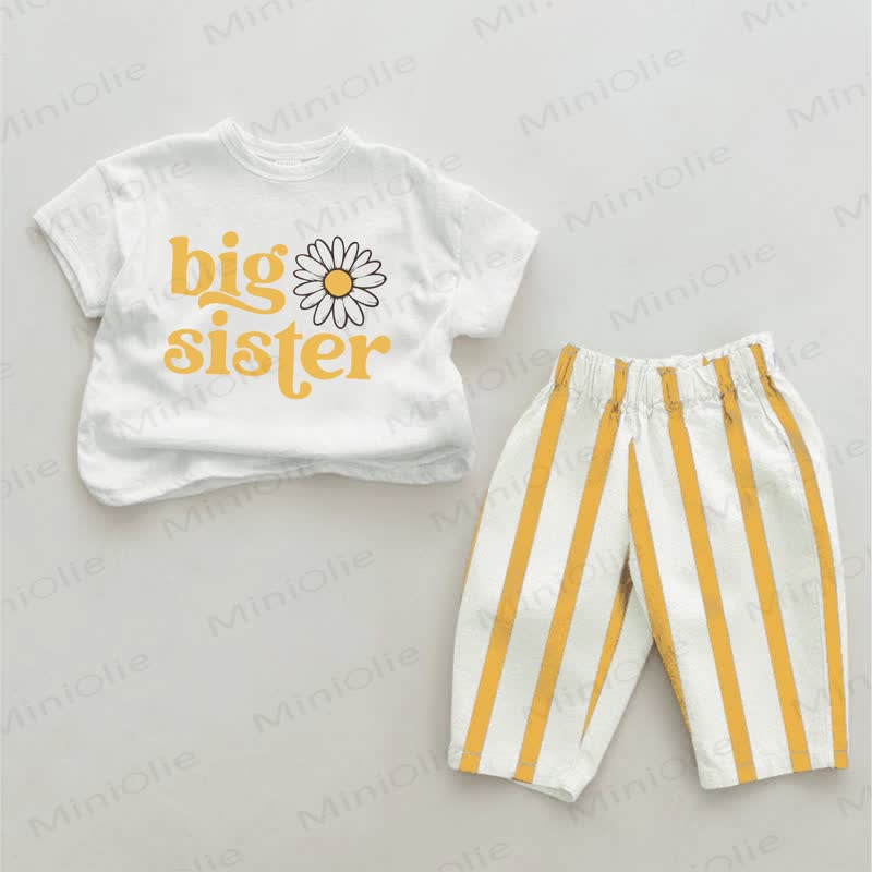 BIG SISTER Baby White&Yellow Daisy Print Vertical Striped 2-piece Set - White&Yellow - 2-3T - image 1
