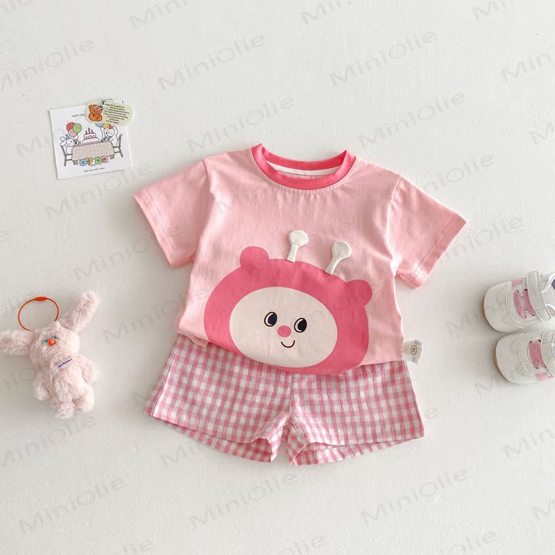 Baby Toddler Soft Cotton Animals Collection T-Shirt and Plaid Shorts 2-piece Set - Pink - 4-5T - image 3