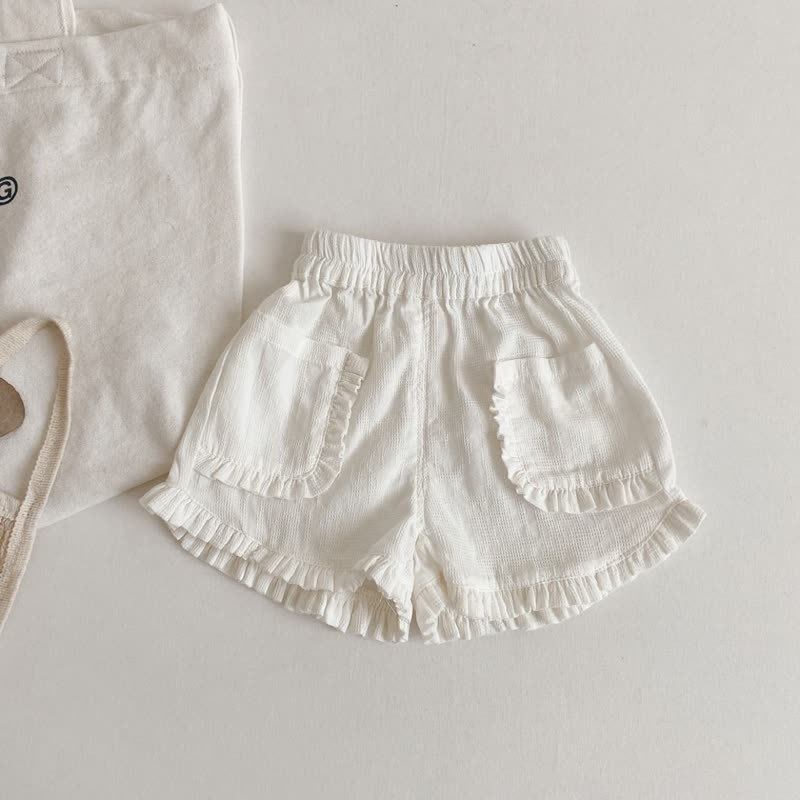 Toddler Girls Cotton Plaid Ruffle Trim Pocket Shorts - White - 6-7T - image 4