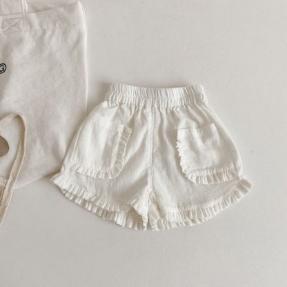 Toddler Girls Cotton Plaid Ruffle Trim Pocket Shorts - White - 6-7T - image 4