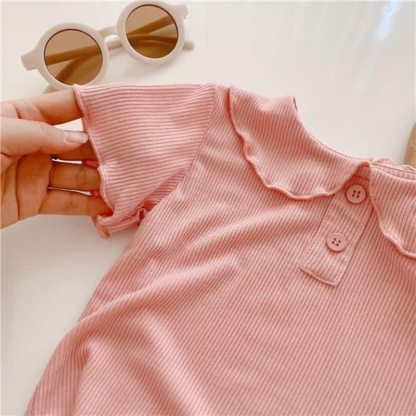 Toddler Girl Solid Color Ruffle Collar Ribbed T-Shirt - image 10