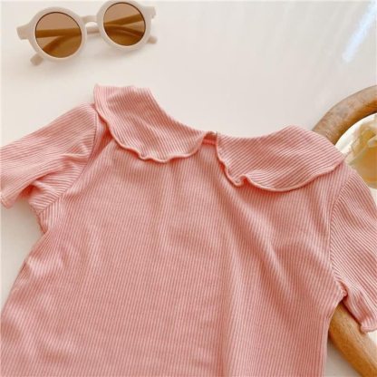 Toddler Girl Solid Color Ruffle Collar Ribbed T-Shirt - image 11