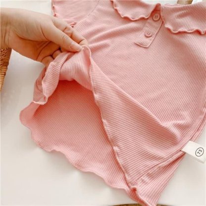 Toddler Girl Solid Color Ruffle Collar Ribbed T-Shirt - image 12