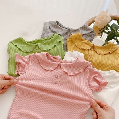 Toddler Girl Solid Color Ruffle Collar Ribbed T-Shirt - image 8