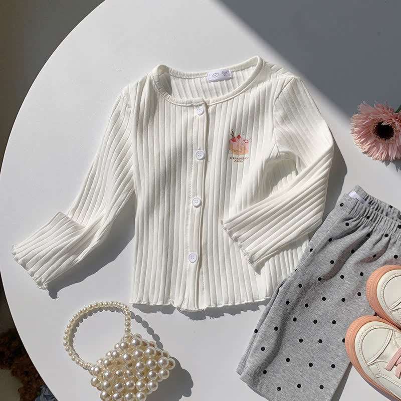 Toddler Girl Animal/Floral Ribbed Knitted Cardigan - White - 8-9T - image 2