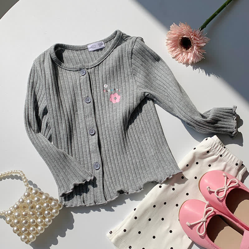 Toddler Girl Animal/Floral Ribbed Knitted Cardigan - Grey - 8-9T - image 3