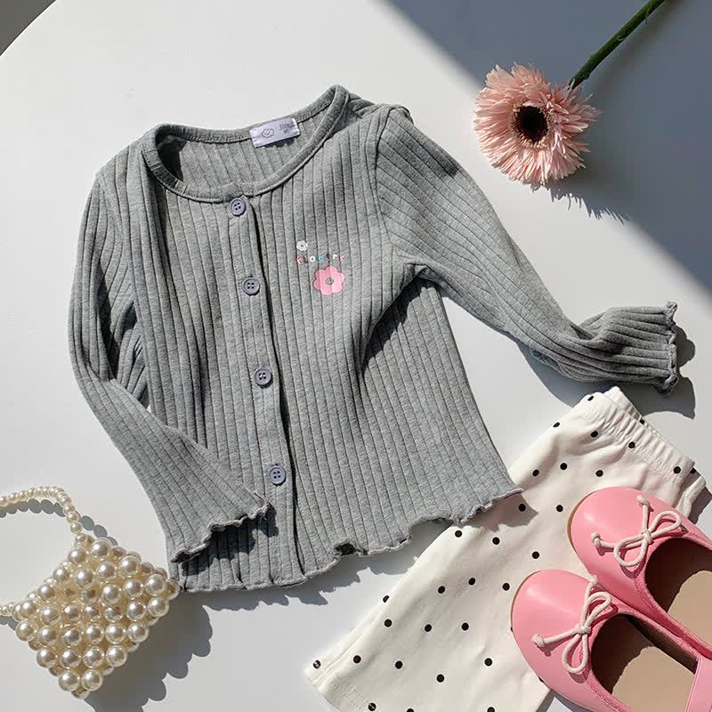 Toddler Girl Animal/Floral Ribbed Knitted Cardigan - Grey - 8-9T - image 3