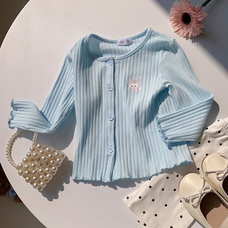 Toddler Girl Animal/Floral Ribbed Knitted Cardigan - Blue - 8-9T - image 6