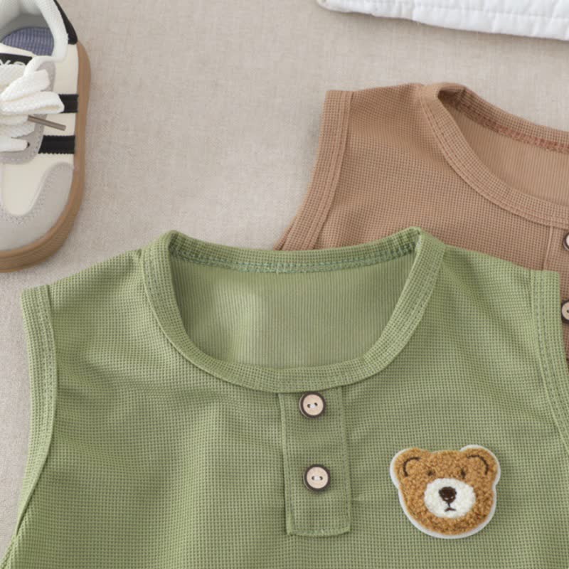 Toddler Solid Color Bear Patch Sleeveless Top and Shorts 2-piece Set - image 5