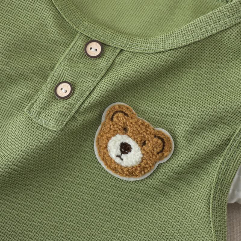 Toddler Solid Color Bear Patch Sleeveless Top and Shorts 2-piece Set - image 6