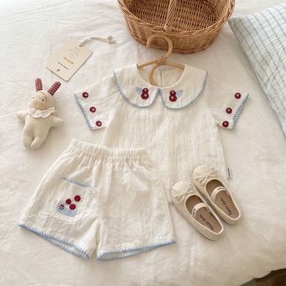 Toddler Girl White Cherry Print Top and Shorts 2-piece Set - White - 6.5-8T - image 1