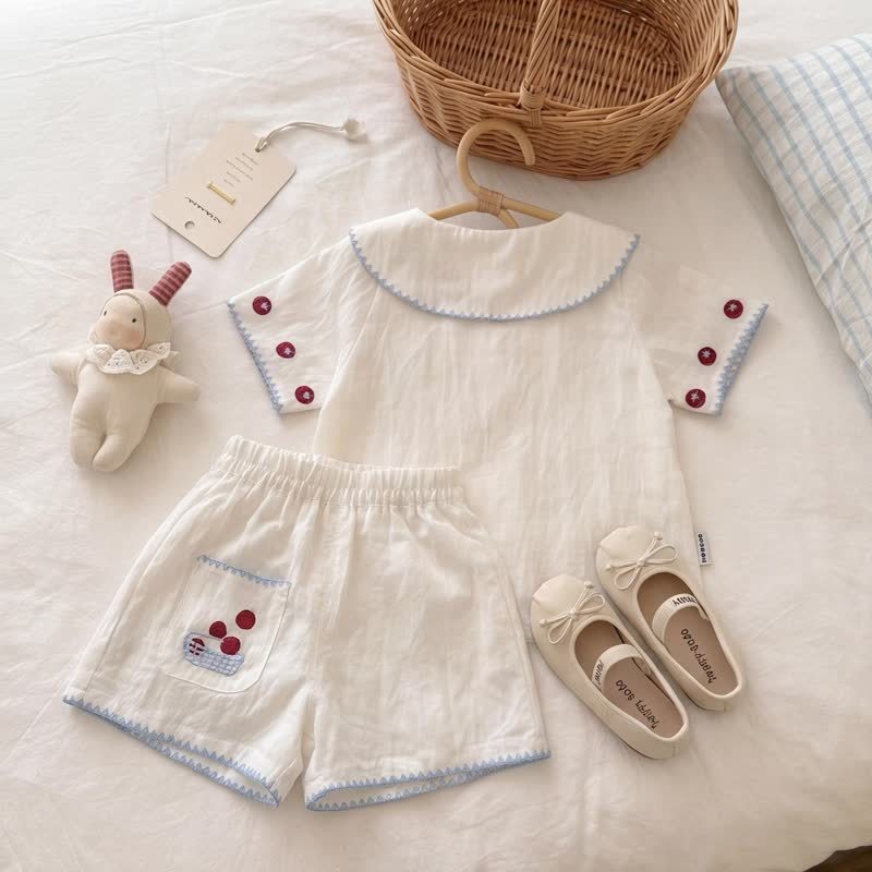 Toddler Girl White Cherry Print Top and Shorts 2-piece Set - image 2