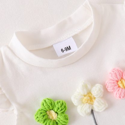 Baby Toddler Girl Floral Applique Flutter Sleeve Top and Shorts 2-piece Set - image 3