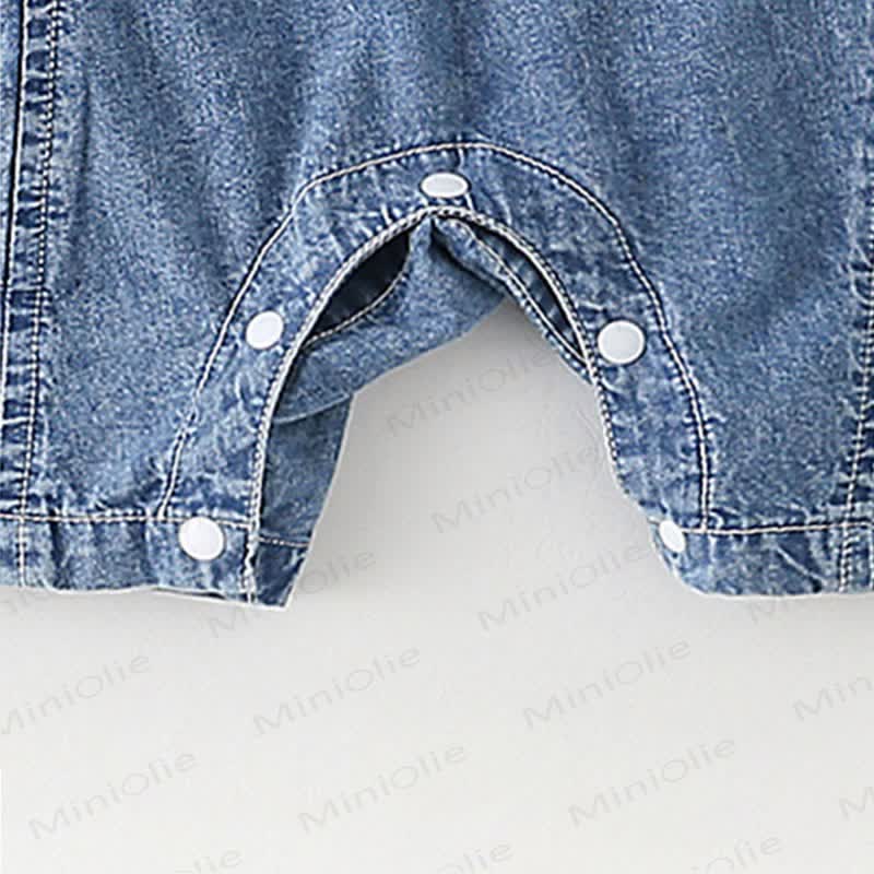 Baby Boys Blue Short Sleeves Denim Romper and Striped T-Shirt 2-piece Set - image 3