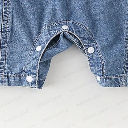 Baby Boys Blue Short Sleeves Denim Romper and Striped T-Shirt 2-piece Set - image 3