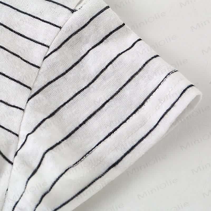 Baby Boys Blue Short Sleeves Denim Romper and Striped T-Shirt 2-piece Set - image 6