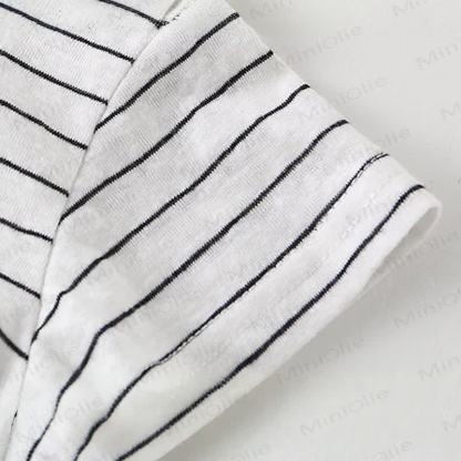 Baby Boys Blue Short Sleeves Denim Romper and Striped T-Shirt 2-piece Set - image 6