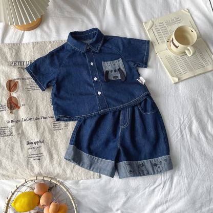 Toddler Baby Dog Pocket Denim Top and Shorts 2-piece Set - image 3