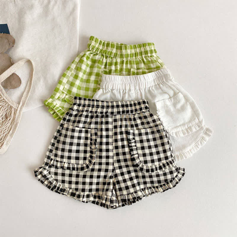 Toddler Girls Cotton Plaid Ruffle Trim Pocket Shorts - image 1
