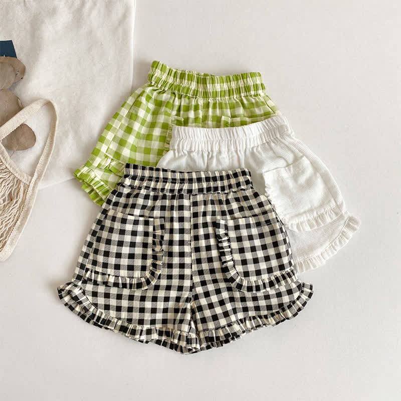 Toddler Girls Cotton Plaid Ruffle Trim Pocket Shorts - image 1