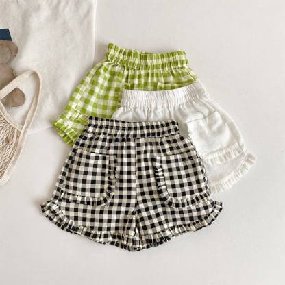 Toddler Girls Cotton Plaid Ruffle Trim Pocket Shorts - image 1