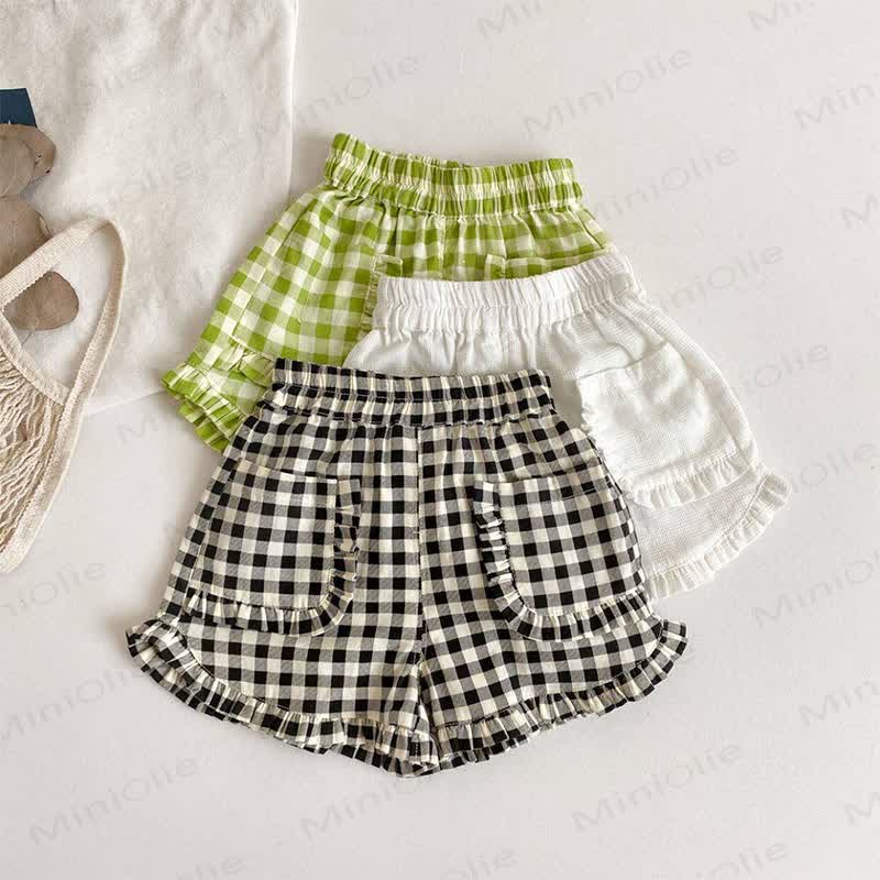 Toddler Girls Cotton Plaid Ruffle Trim Pocket Shorts - image 1