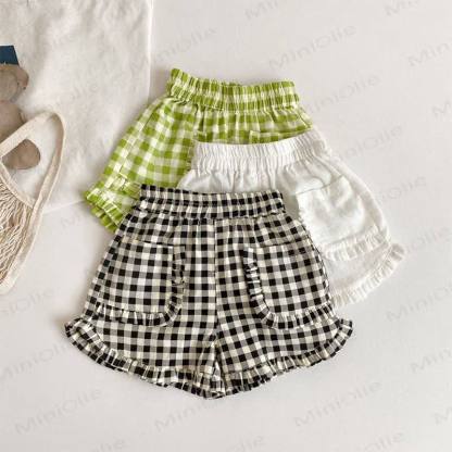 Toddler Girls Cotton Plaid Ruffle Trim Pocket Shorts - image 1
