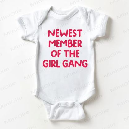 NEWEST MEMBER OF THE GIRL GANG Baby Girls Slogan White Bodysuit - White - 18-24M - image 1