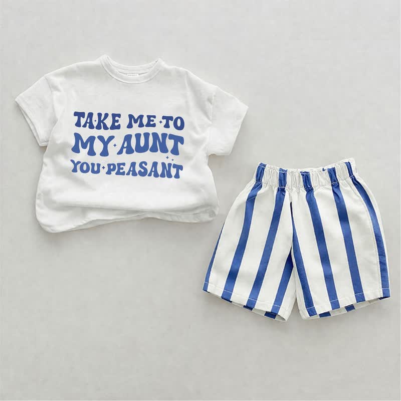 TAKE ME TO MY AUNT YOU PEASANT Baby White&Blue Vertical Striped 2-piece Shorts Set - White&Blue - 2-3T - image 1