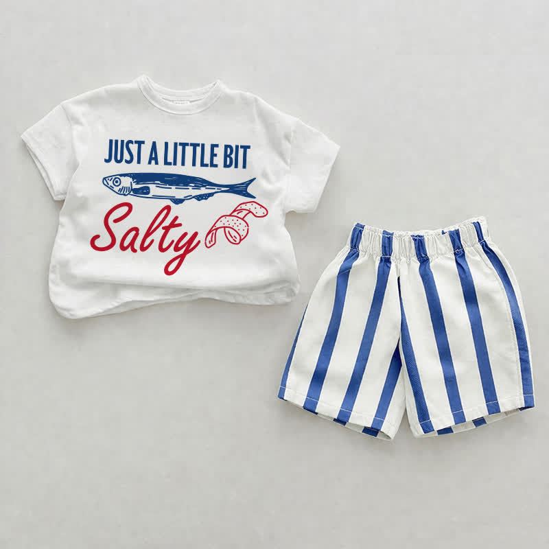 JUST A LITTLE BIT SALTY Baby Fish White&Blue Vertical Striped 2-piece Shorts Set - White&Blue - 2-3T - image 1